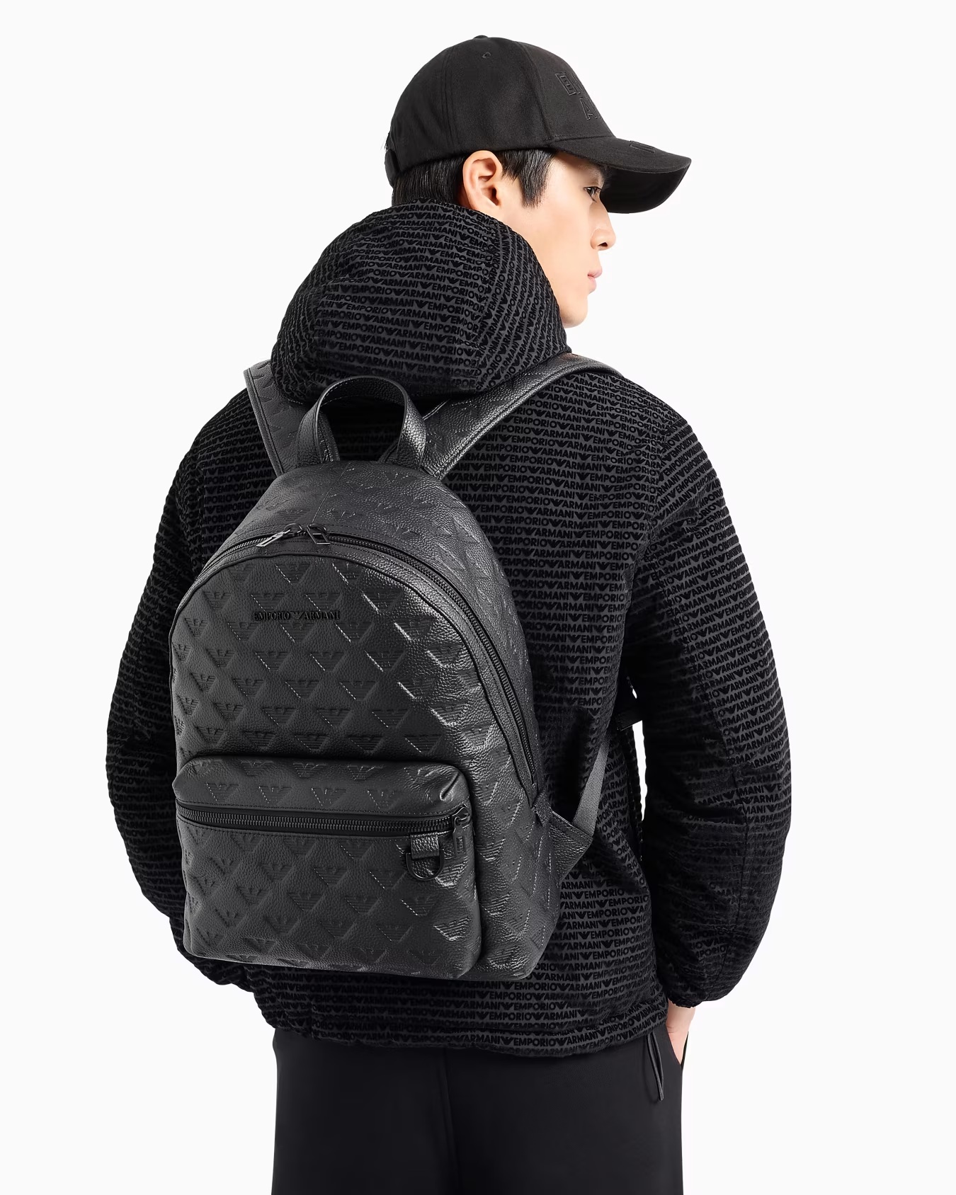 Round leather backpack with all-over embossed eagle 6 Round leather backpack with all-over embossed eagle