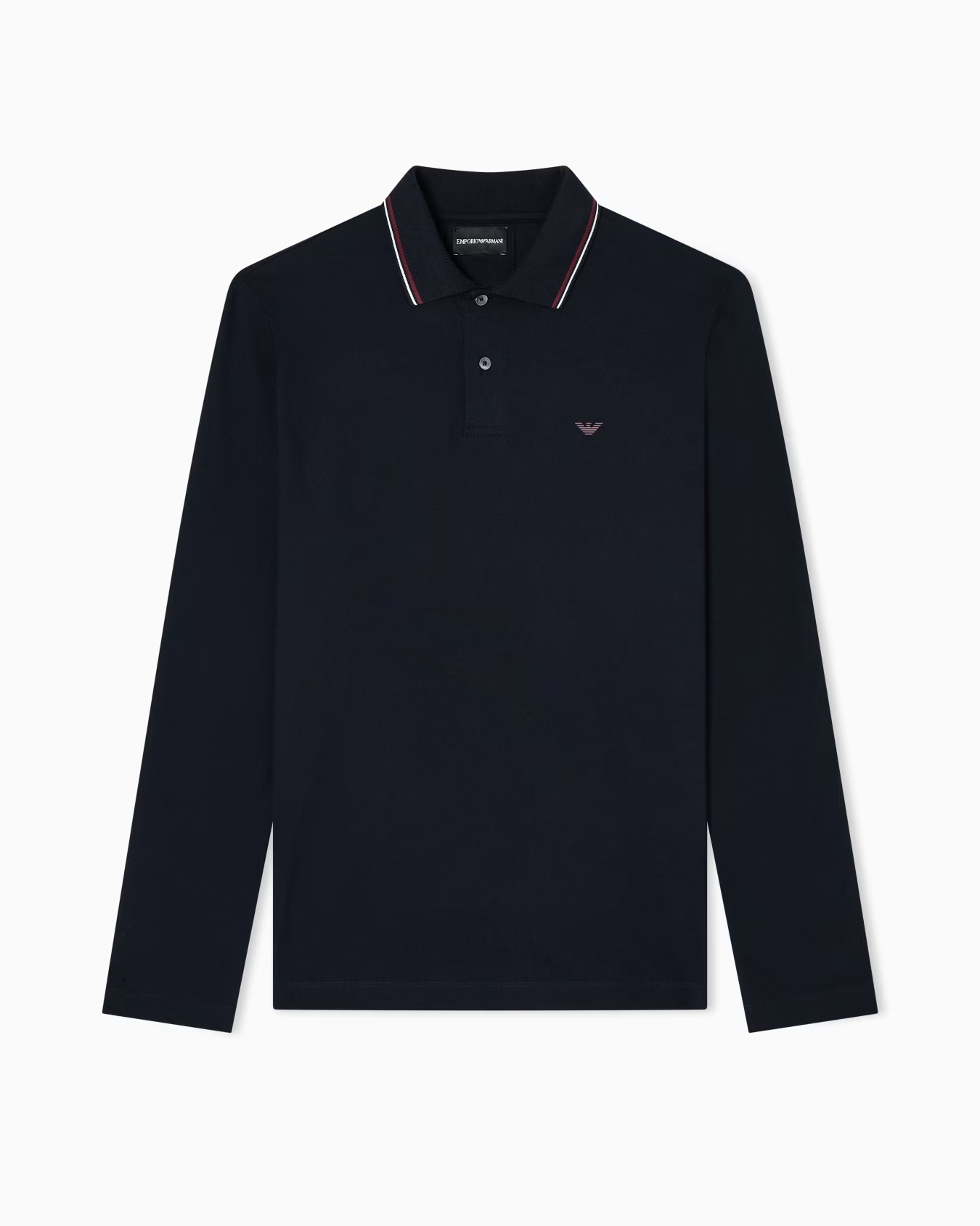 Long-sleeved stretch piqué polo shirt with micro eagle embroidery 1 Long-sleeved stretch piqué polo shirt with micro eagle embroidery