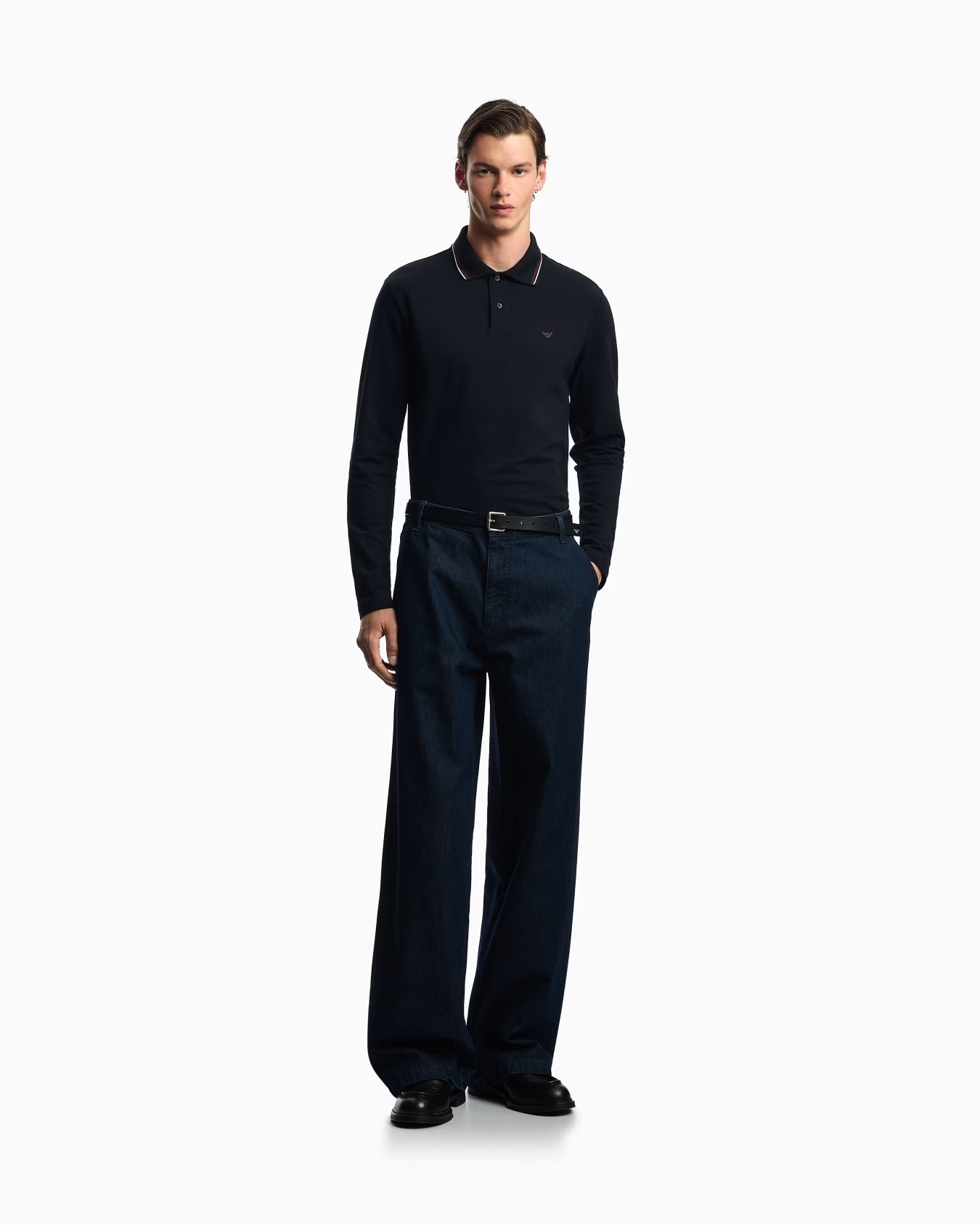 Long-sleeved stretch piqué polo shirt with micro eagle embroidery 2 Long-sleeved stretch piqué polo shirt with micro eagle embroidery