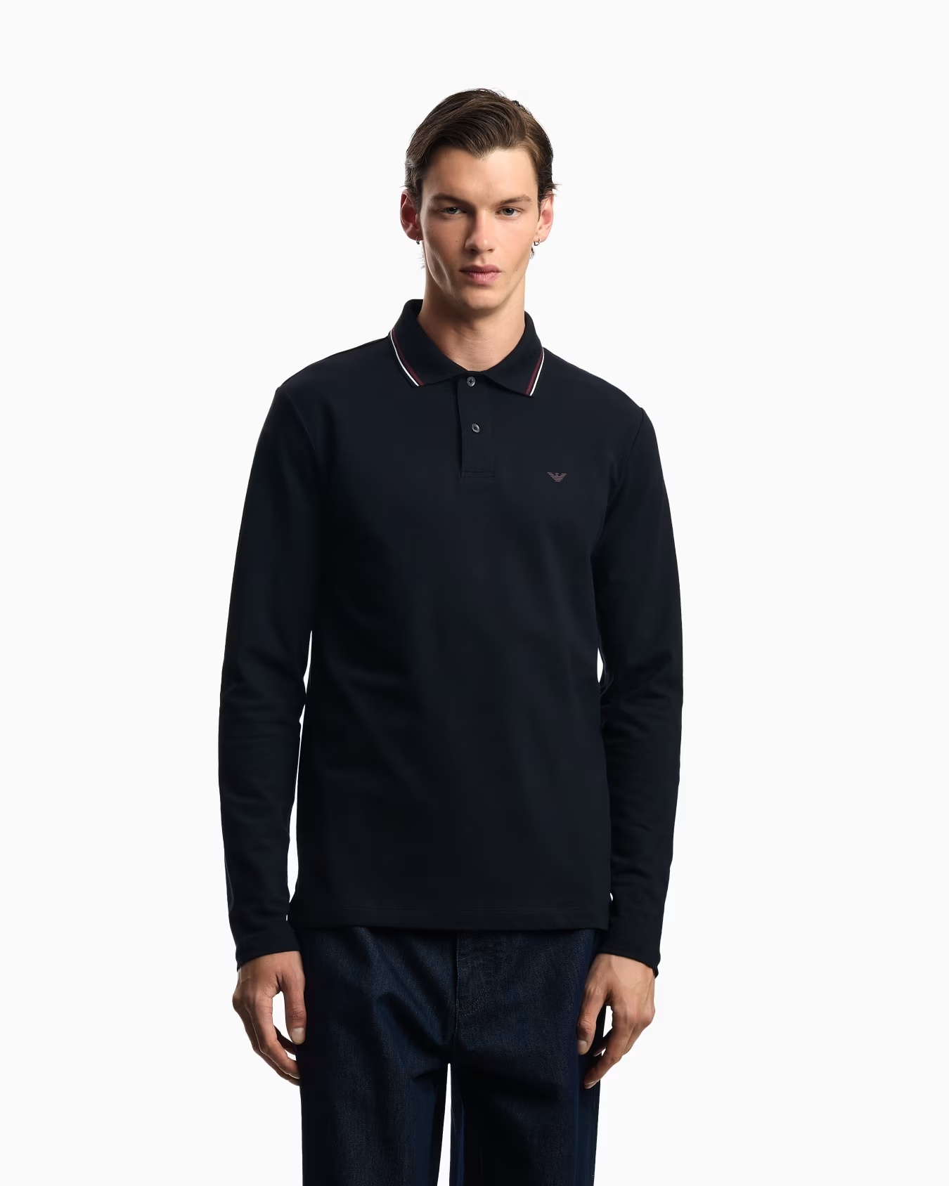 Long-sleeved stretch piqué polo shirt with micro eagle embroidery 4 Long-sleeved stretch piqué polo shirt with micro eagle embroidery