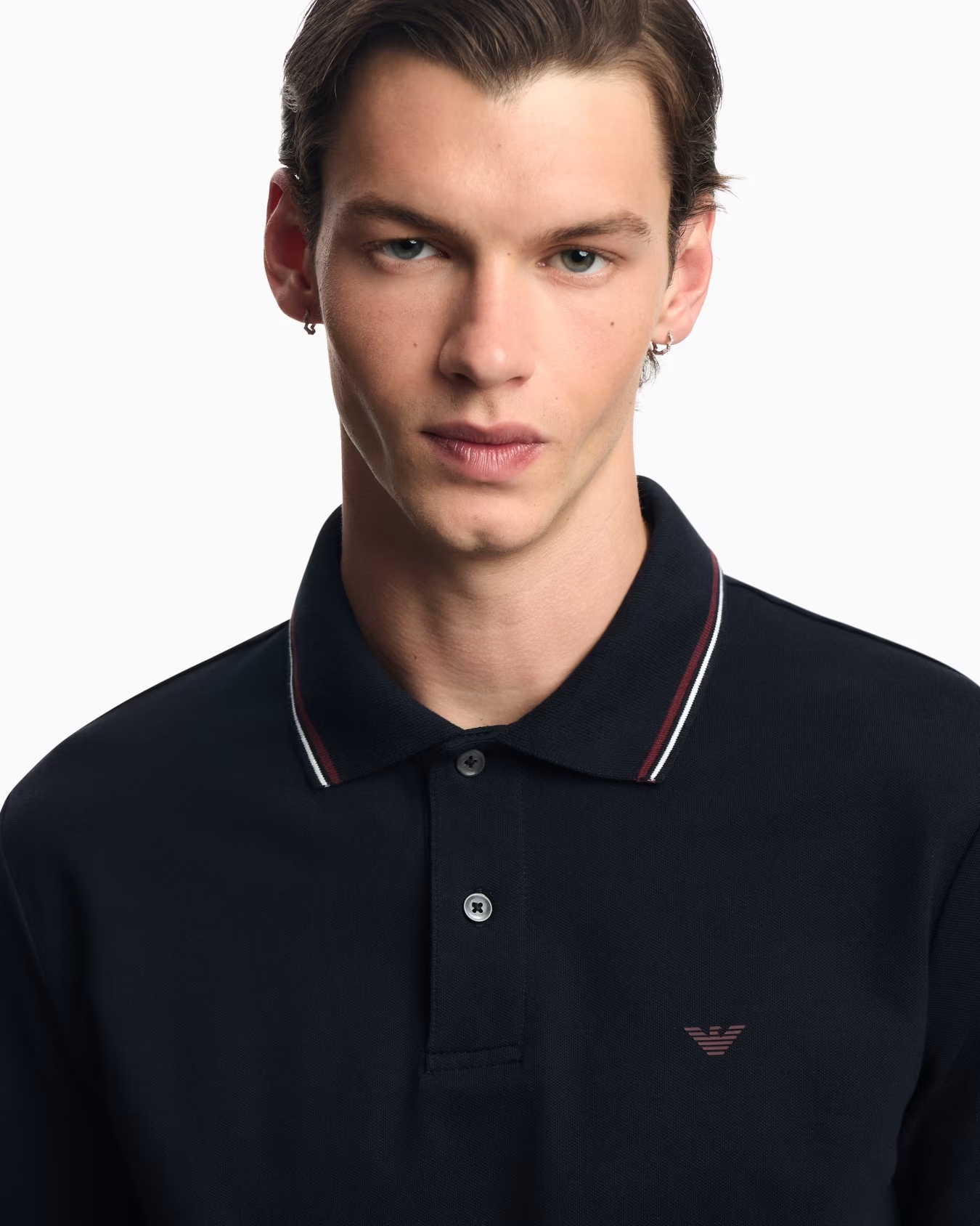 Long-sleeved stretch piqué polo shirt with micro eagle embroidery 5 Long-sleeved stretch piqué polo shirt with micro eagle embroidery