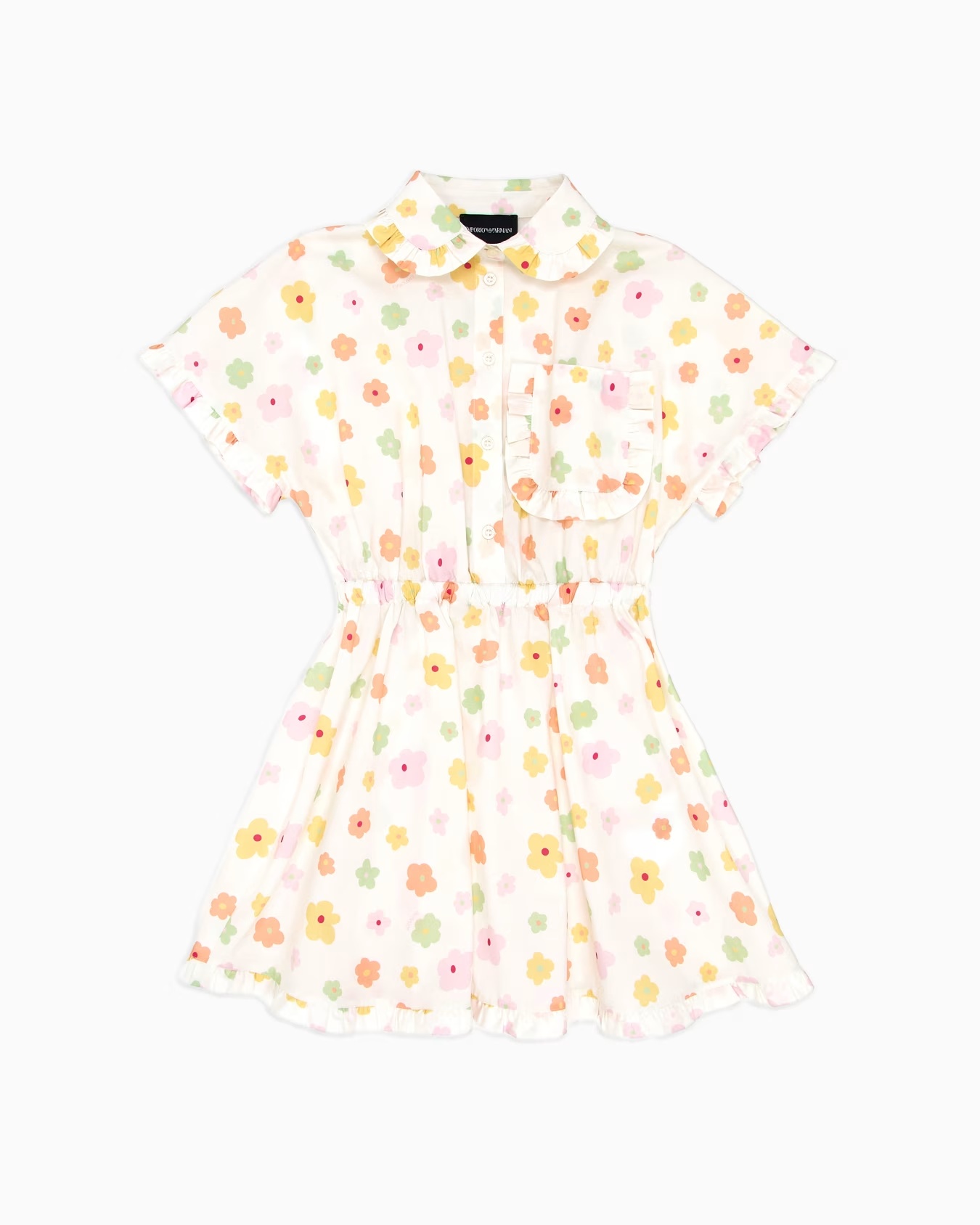 Poplin dress with elasticated waist and all-over print