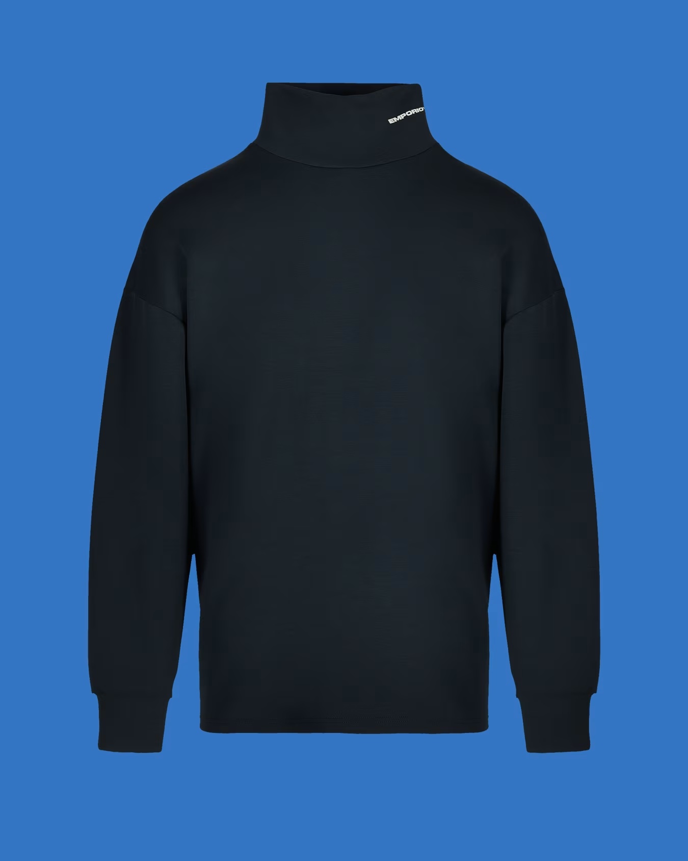 ASV Black Blue capsule collection comfort-fit mock-neck jumper in modal-blend jersey