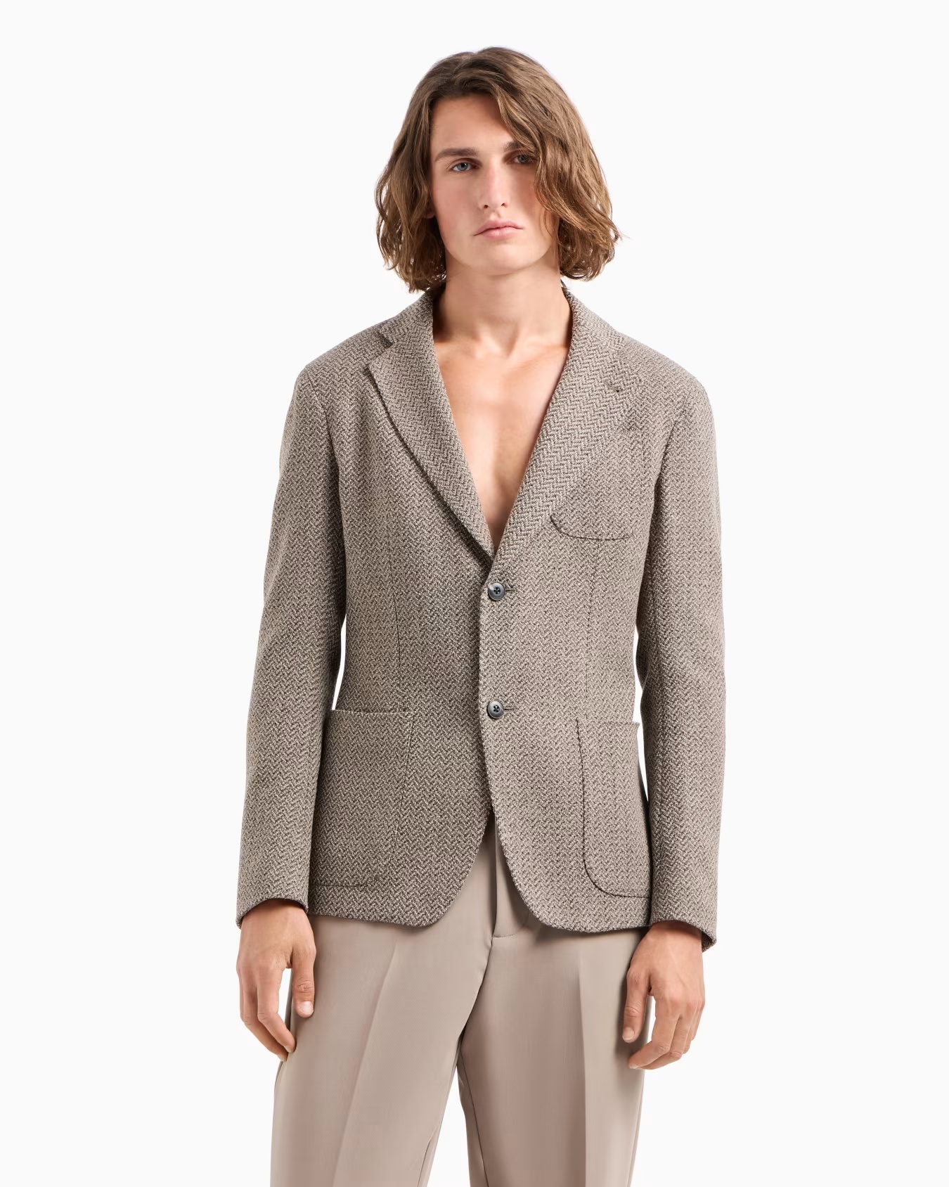 Modern-fit single-breasted jacket in a mouliné virgin-wool blend with chevron motif 2 Modern-fit single-breasted jacket in a mouliné virgin-wool blend with chevron motif