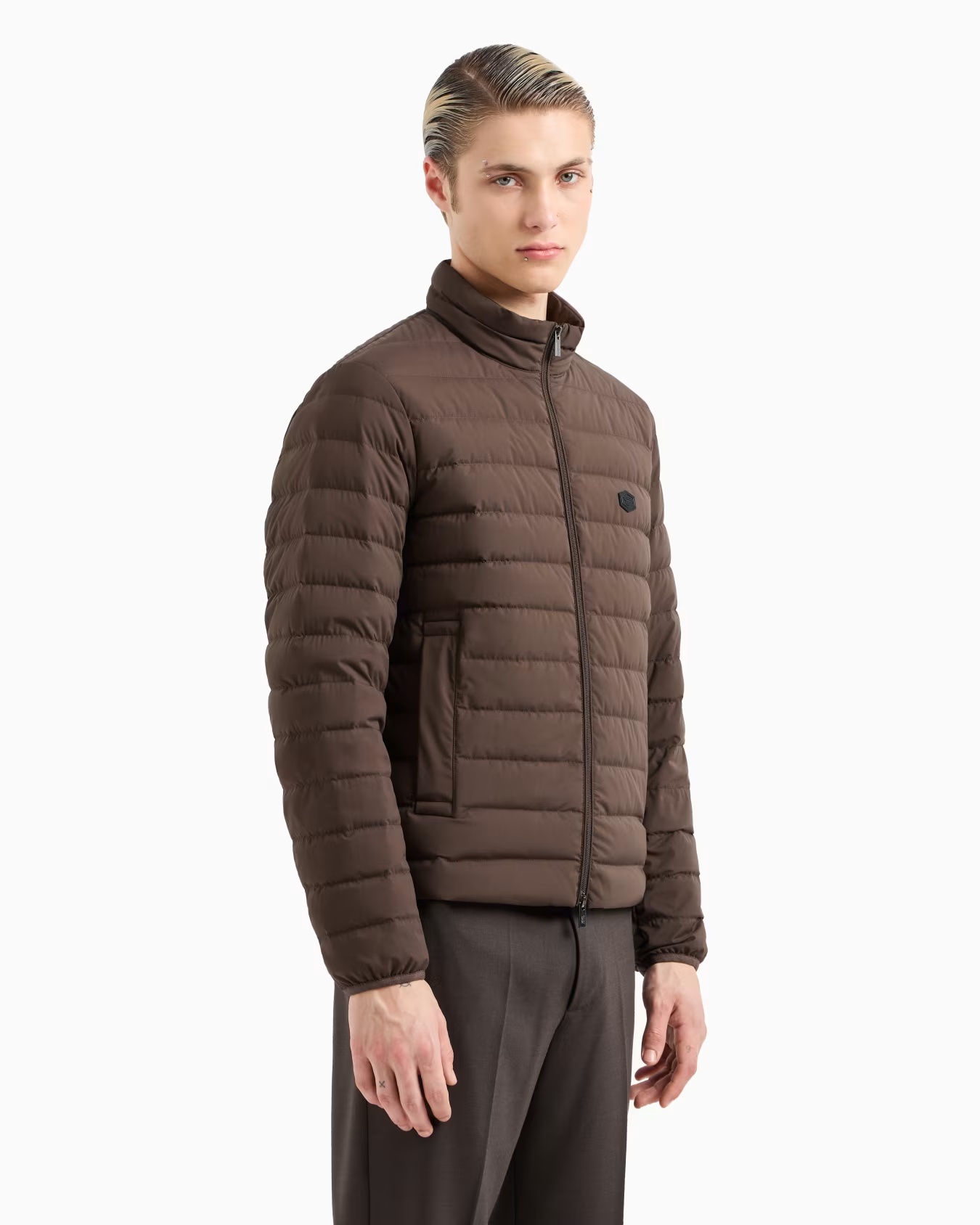 Quilted nylon full-zip down jacket with eagle logo patch 2 Quilted nylon full-zip down jacket with eagle logo patch