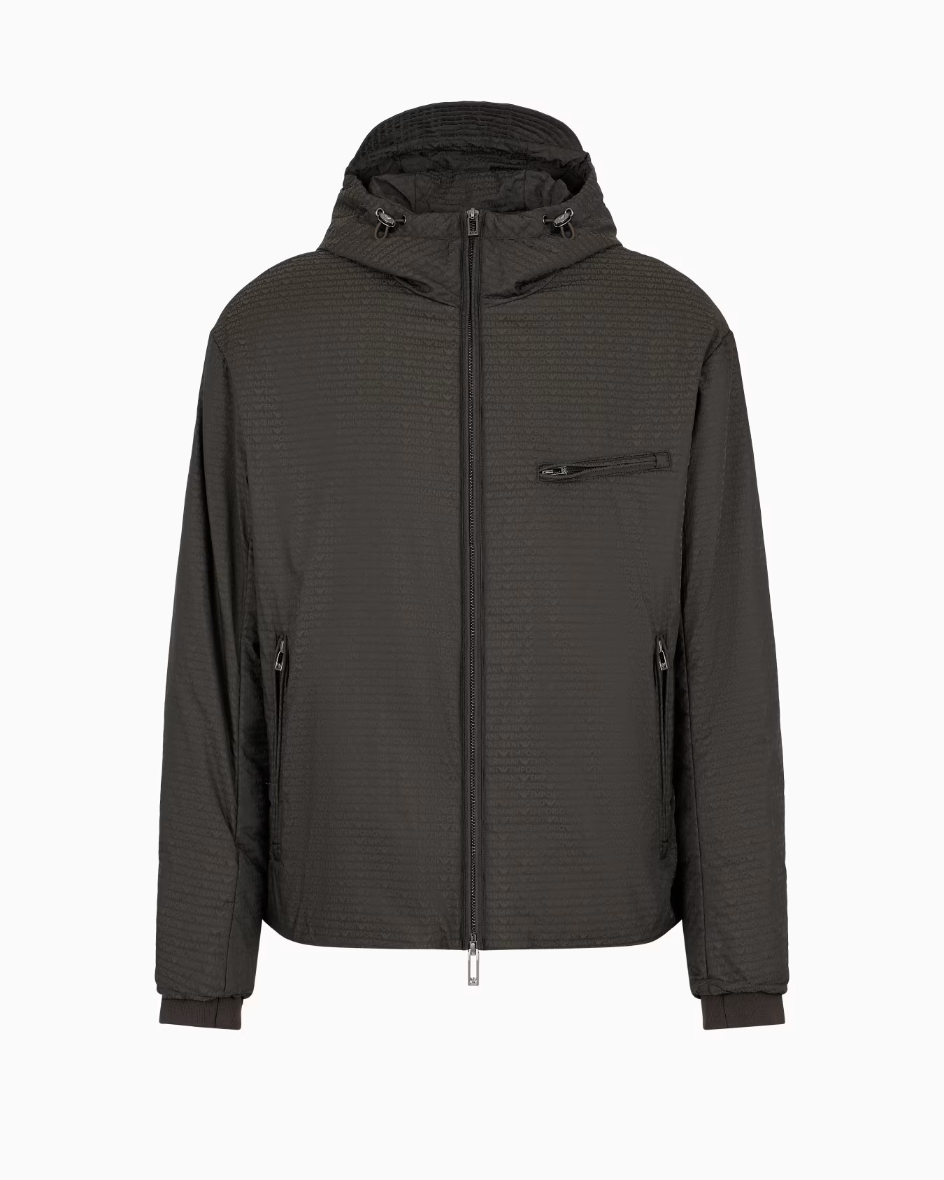 Lightweight nylon, hooded zip-up blouson with all-over jacquard lettering 1 Lightweight nylon, hooded zip-up blouson with all-over jacquard lettering