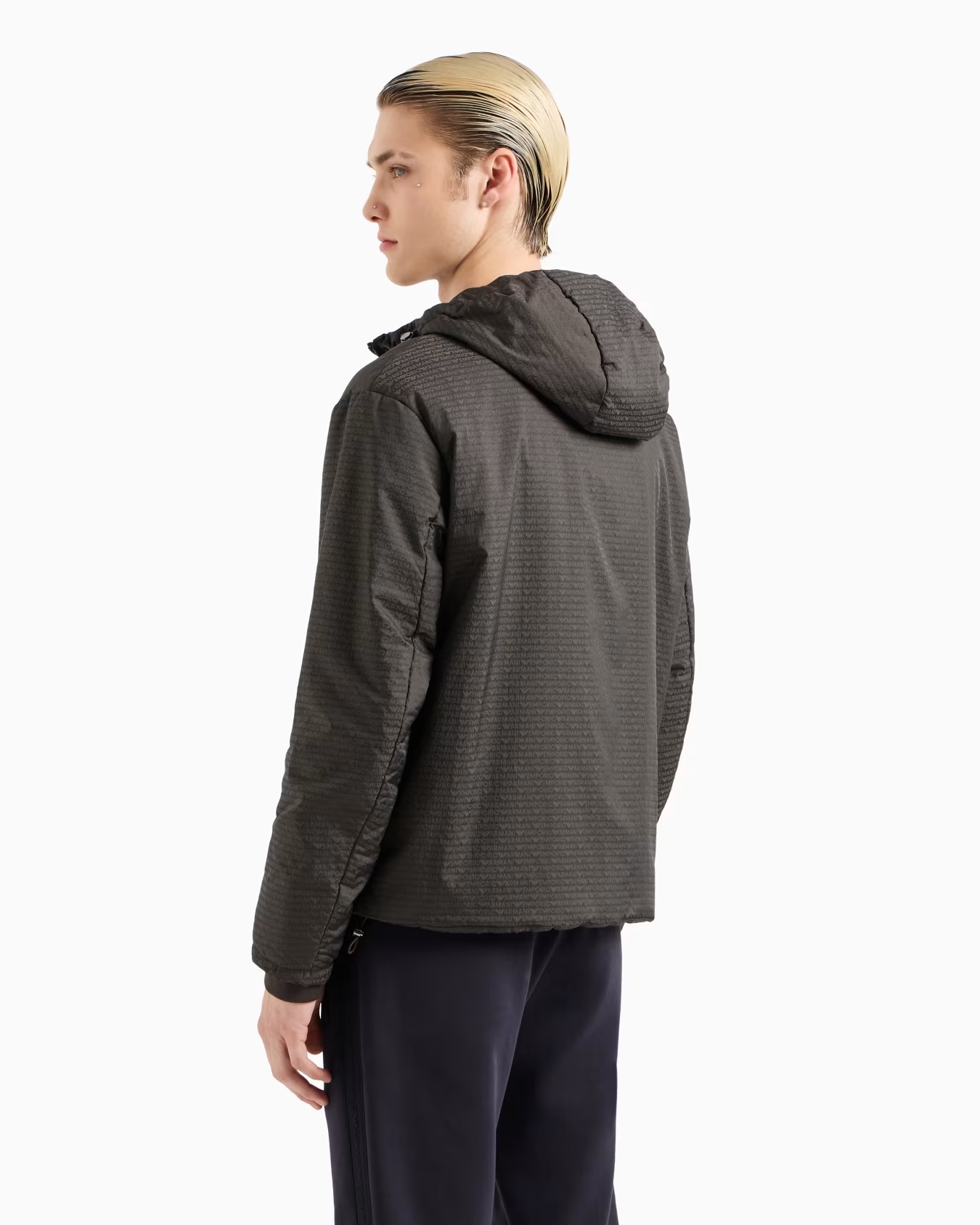 Lightweight nylon, hooded zip-up blouson with all-over jacquard lettering 3 Lightweight nylon, hooded zip-up blouson with all-over jacquard lettering
