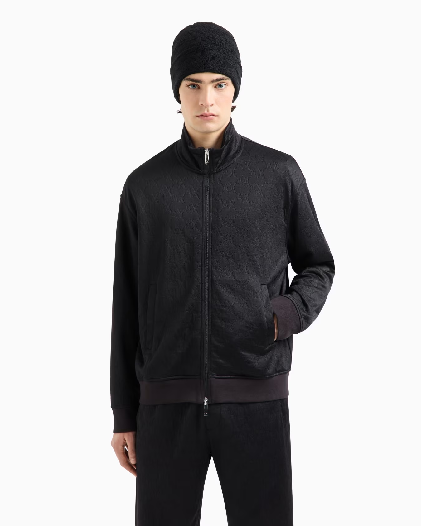 Zip-up sweatshirt in allover tone-on-tone monogram fabric 2 Zip-up sweatshirt in allover tone-on-tone monogram fabric