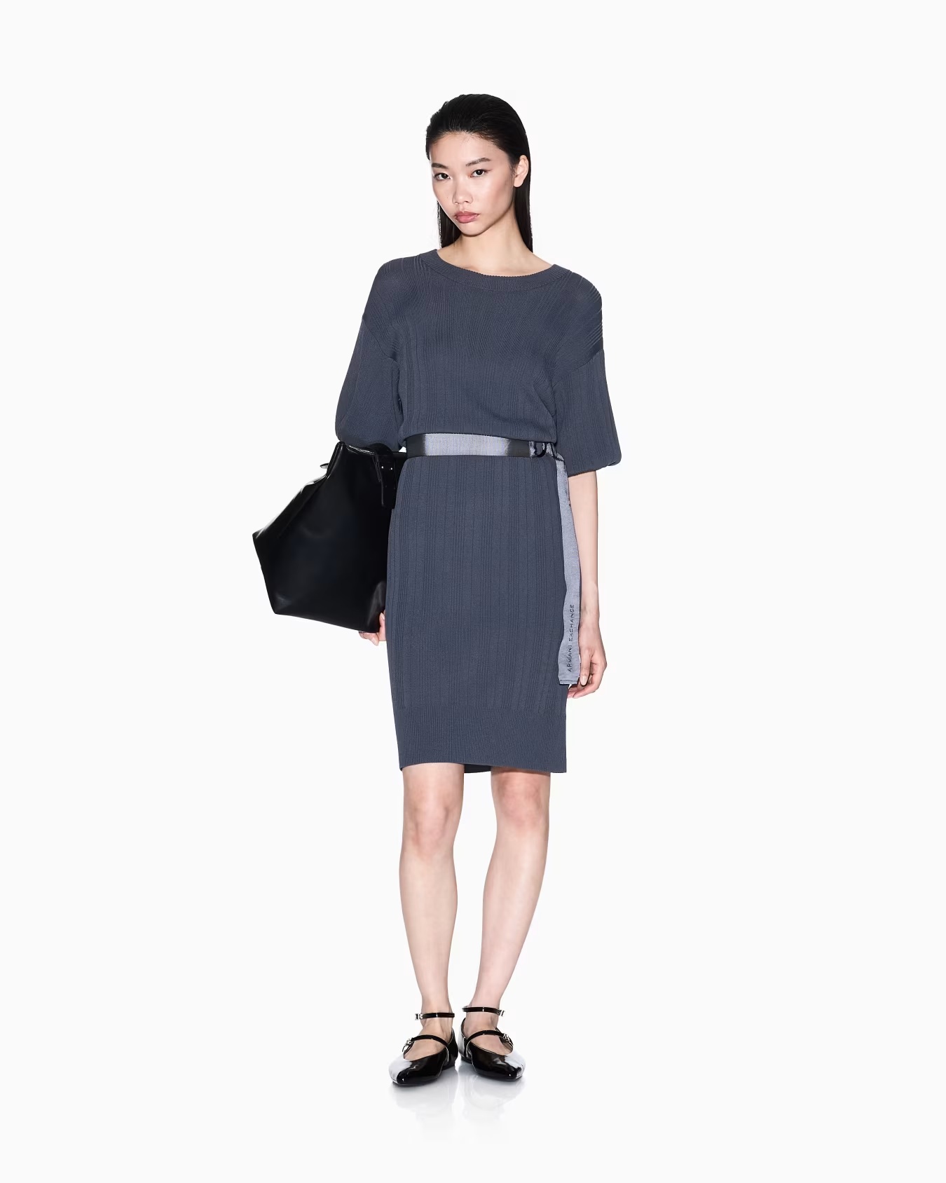 Ribbed midi dress with belt 2 Ribbed midi dress with belt