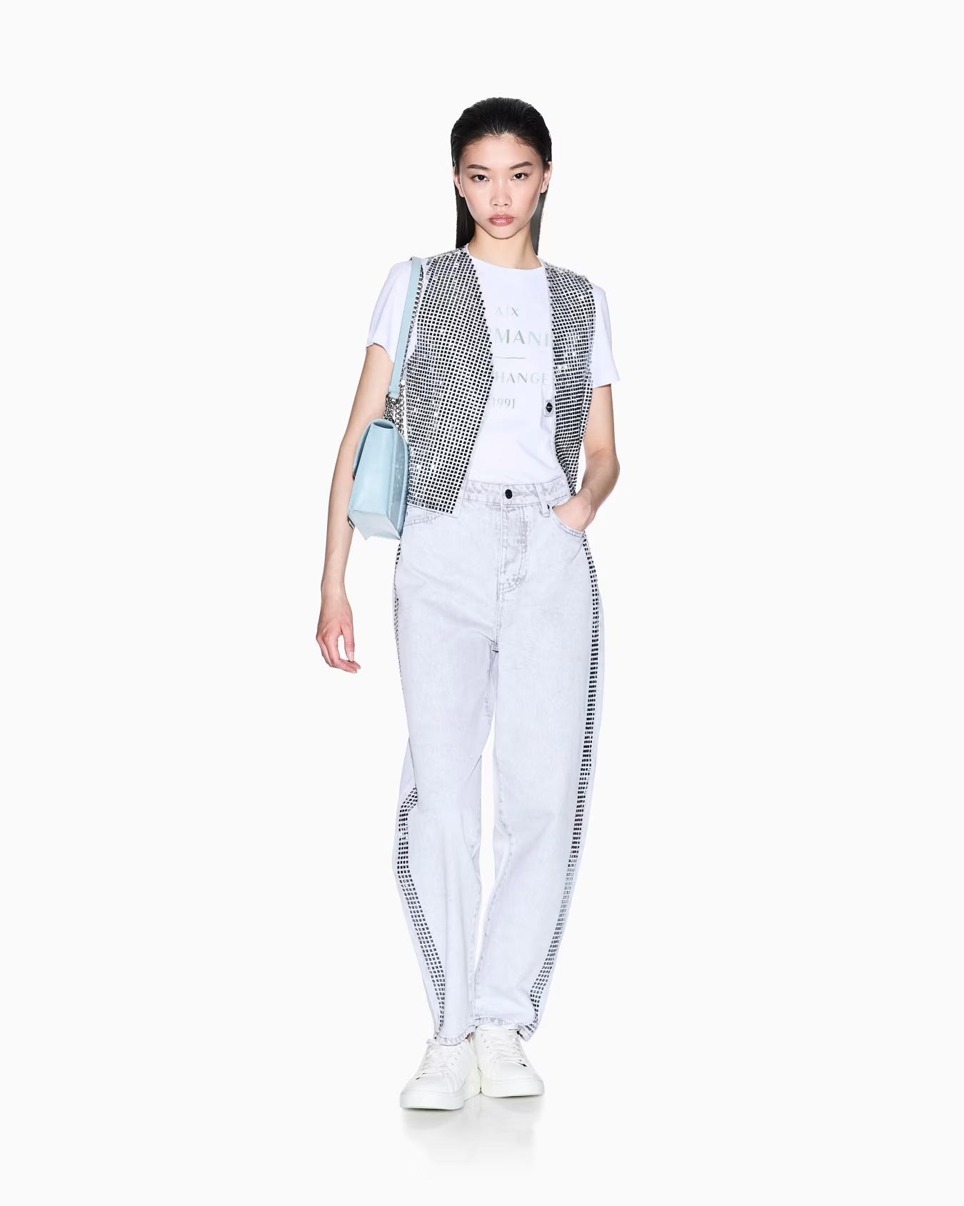 Carrot fit jeans in rigid denim with studs 2 Carrot fit jeans in rigid denim with studs