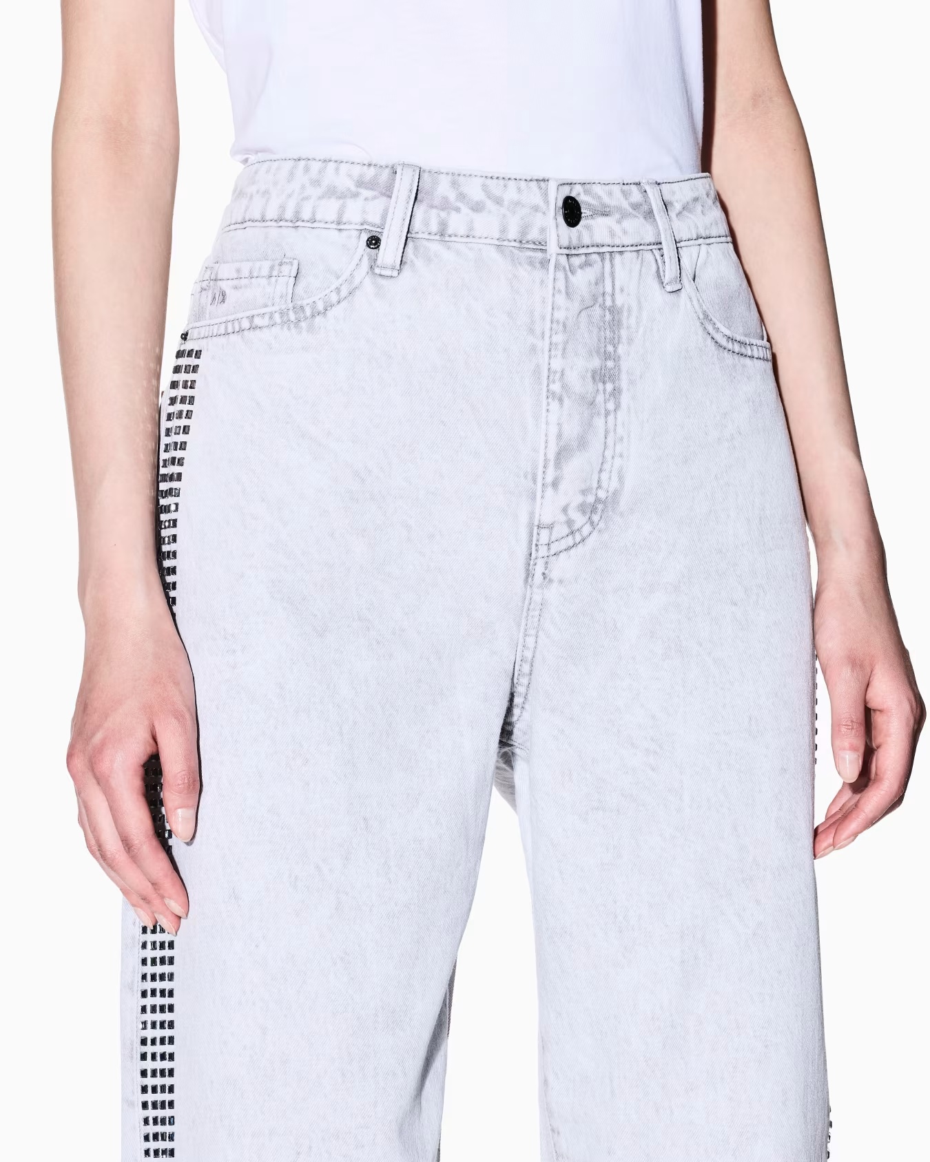 Carrot fit jeans in rigid denim with studs 5 Carrot fit jeans in rigid denim with studs