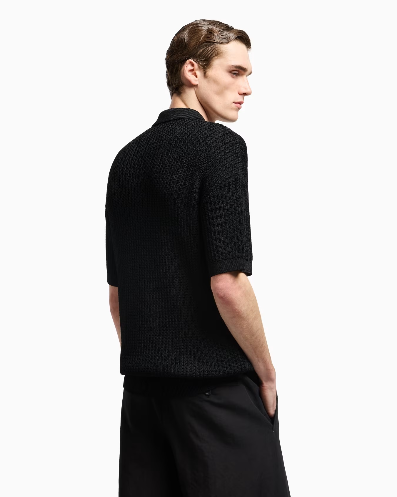 Short-sleeved polo shirt in a ribbed viscose blend 3 Short-sleeved polo shirt in a ribbed viscose blend