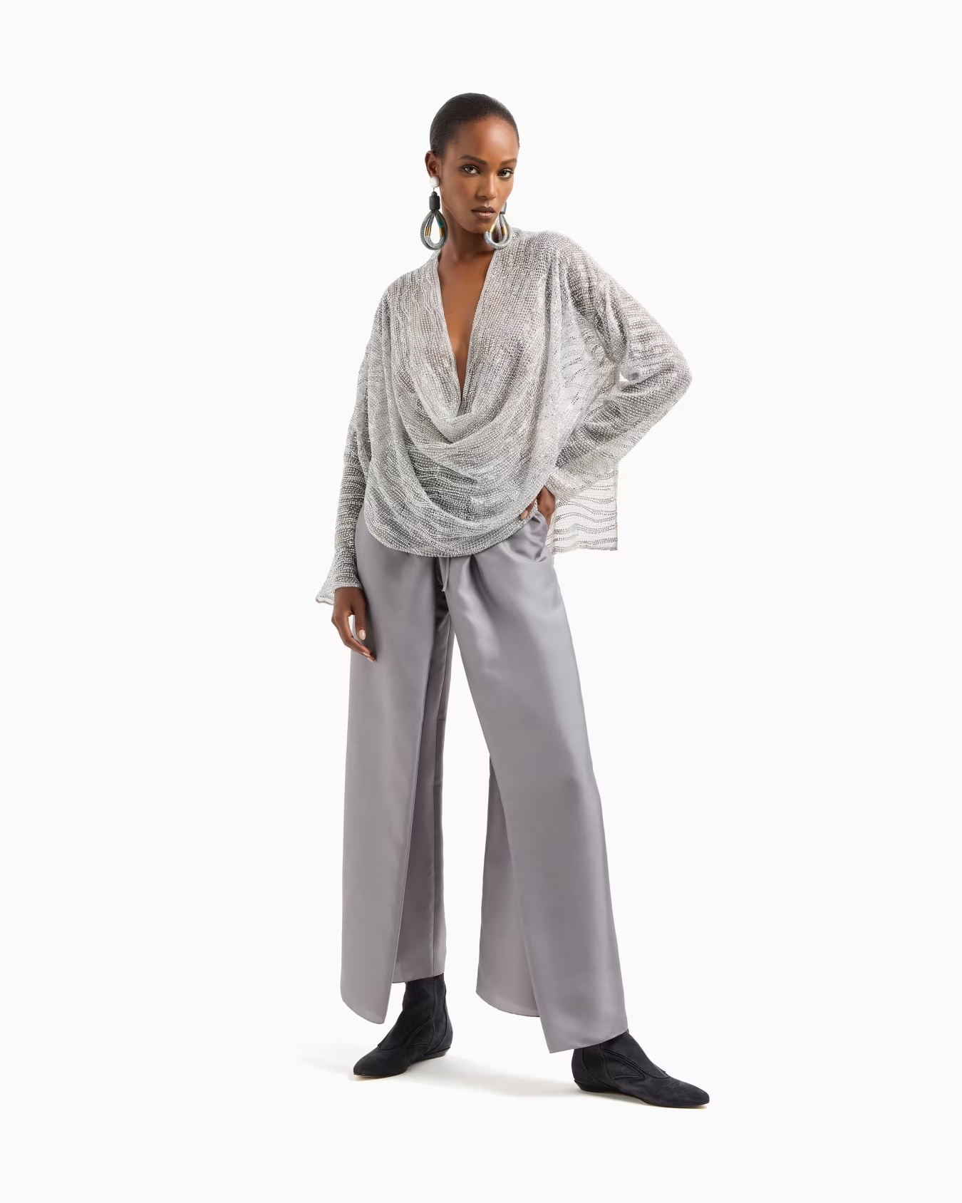 Draped blouse with lurex and crystal embroidery 2 Draped blouse with lurex and crystal embroidery