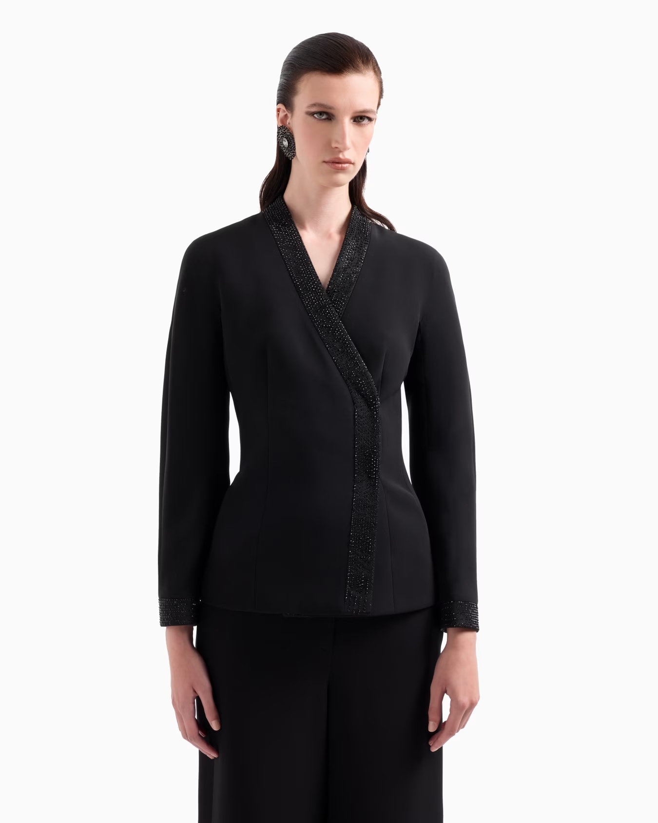 Single-breasted jacket in silk cady with applied crystals 4 Single-breasted jacket in silk cady with applied crystals