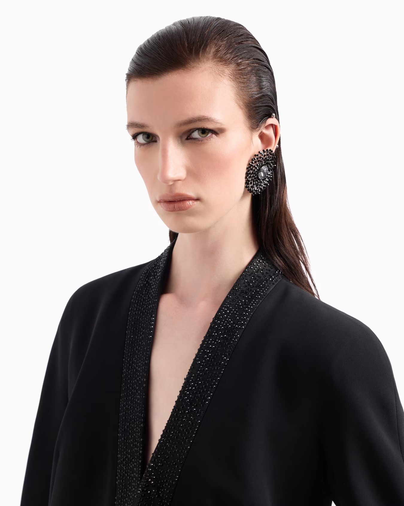 Single-breasted jacket in silk cady with applied crystals 5 Single-breasted jacket in silk cady with applied crystals