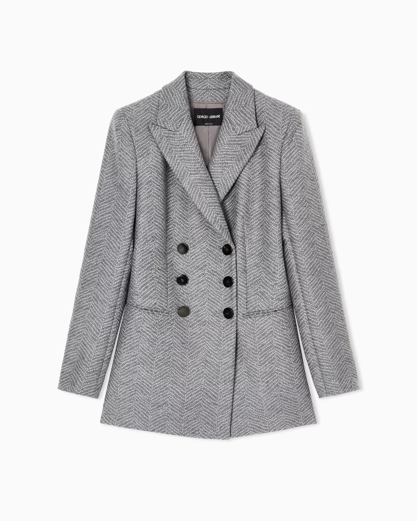 ASV double-breasted jacket in virgin wool and cashmere chevron jacquard