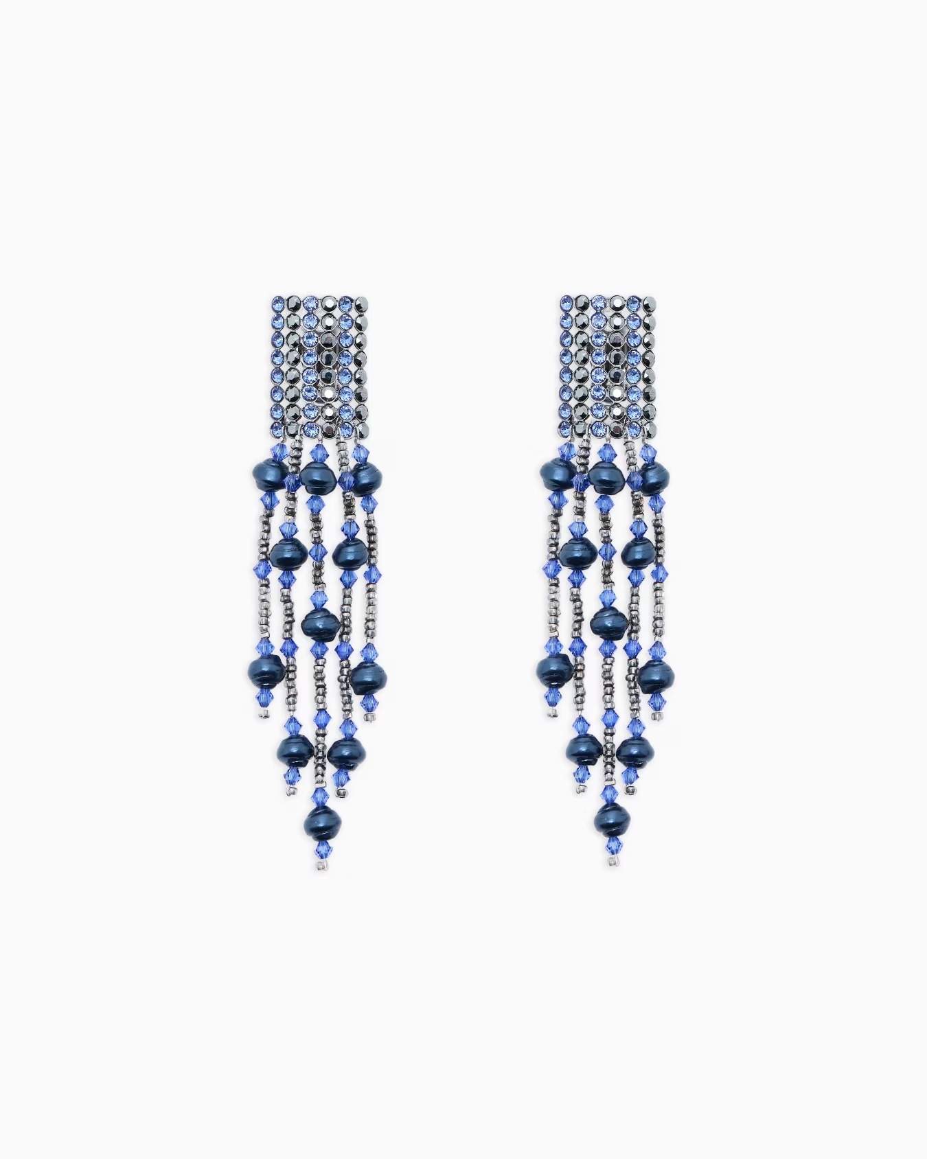 Brass clip-on earrings with beads and rhinestones