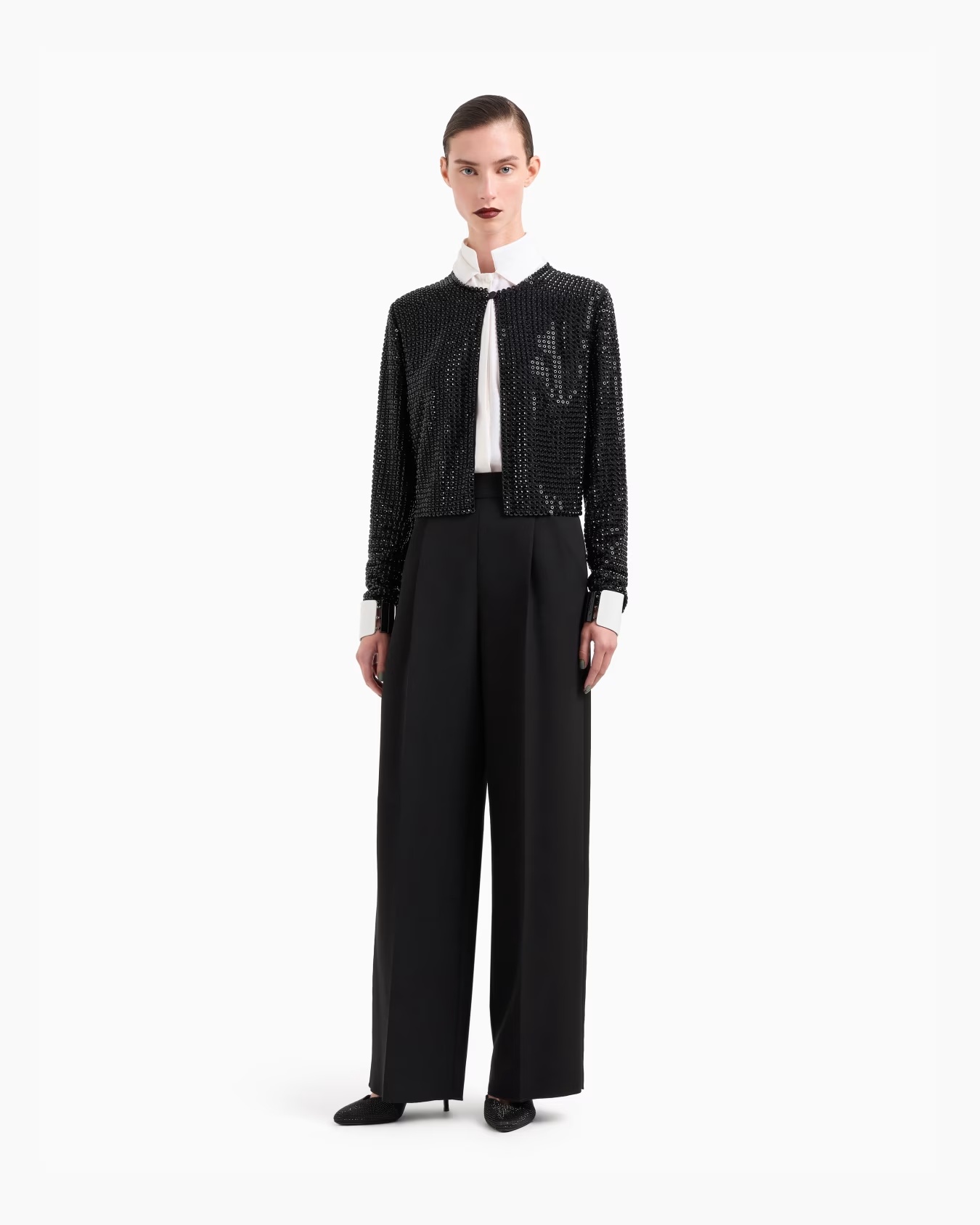 Crew-neck silk satin shirt with all-over embroidery 2 Crew-neck silk satin shirt with all-over embroidery