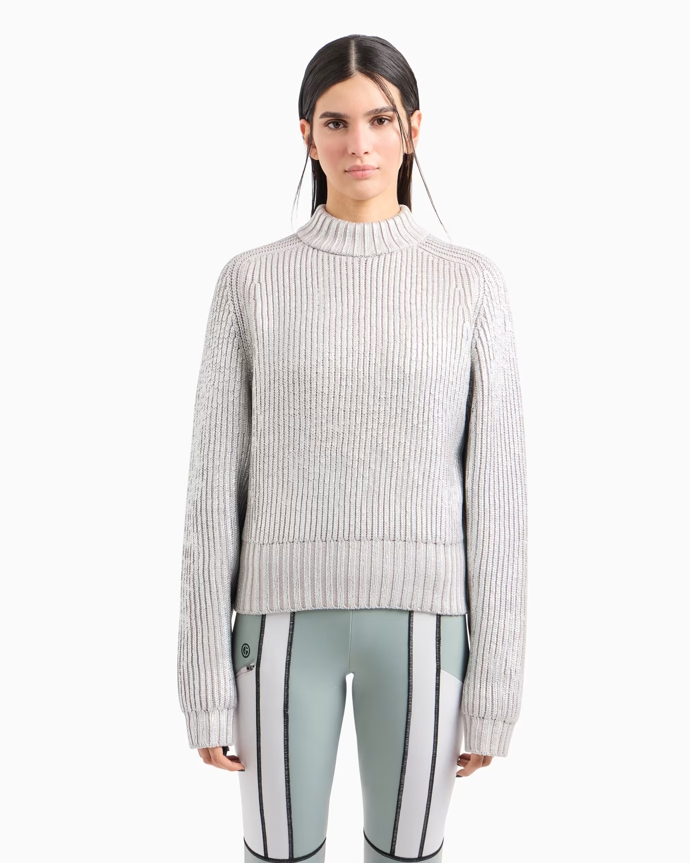 Giorgio Armani Neve mock-neck jumper in metallic-effect virgin wool 4 Giorgio Armani Neve mock-neck jumper in metallic-effect virgin wool