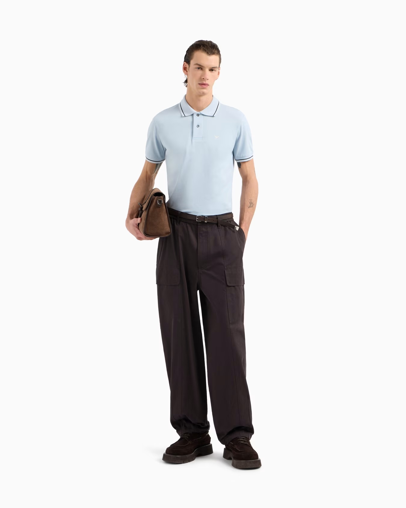 Slim-fit stretch piqué polo shirt with micro eagle 2 Slim-fit stretch piqué polo shirt with micro eagle