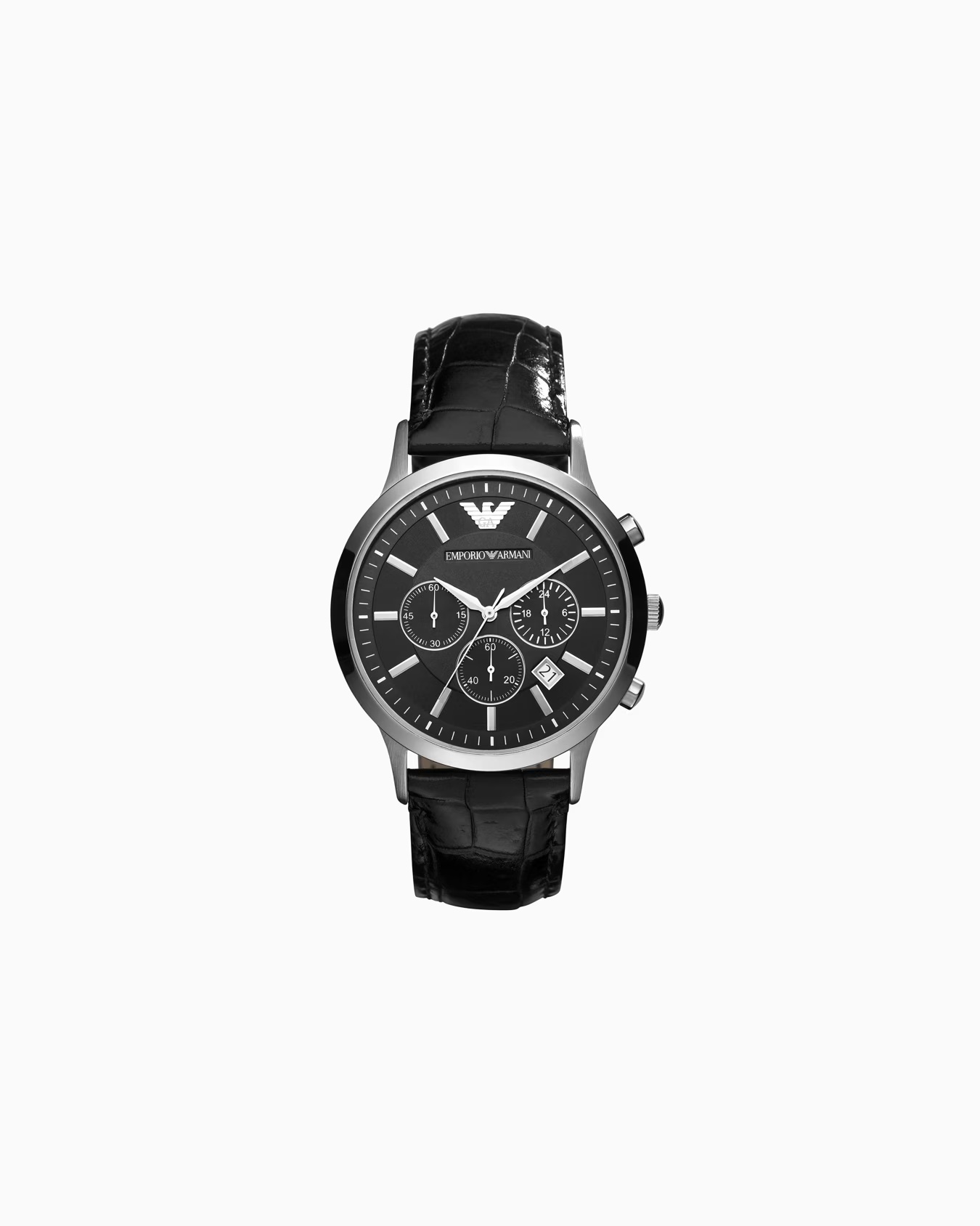 Men's Three-Hand Date Black Leather Watch