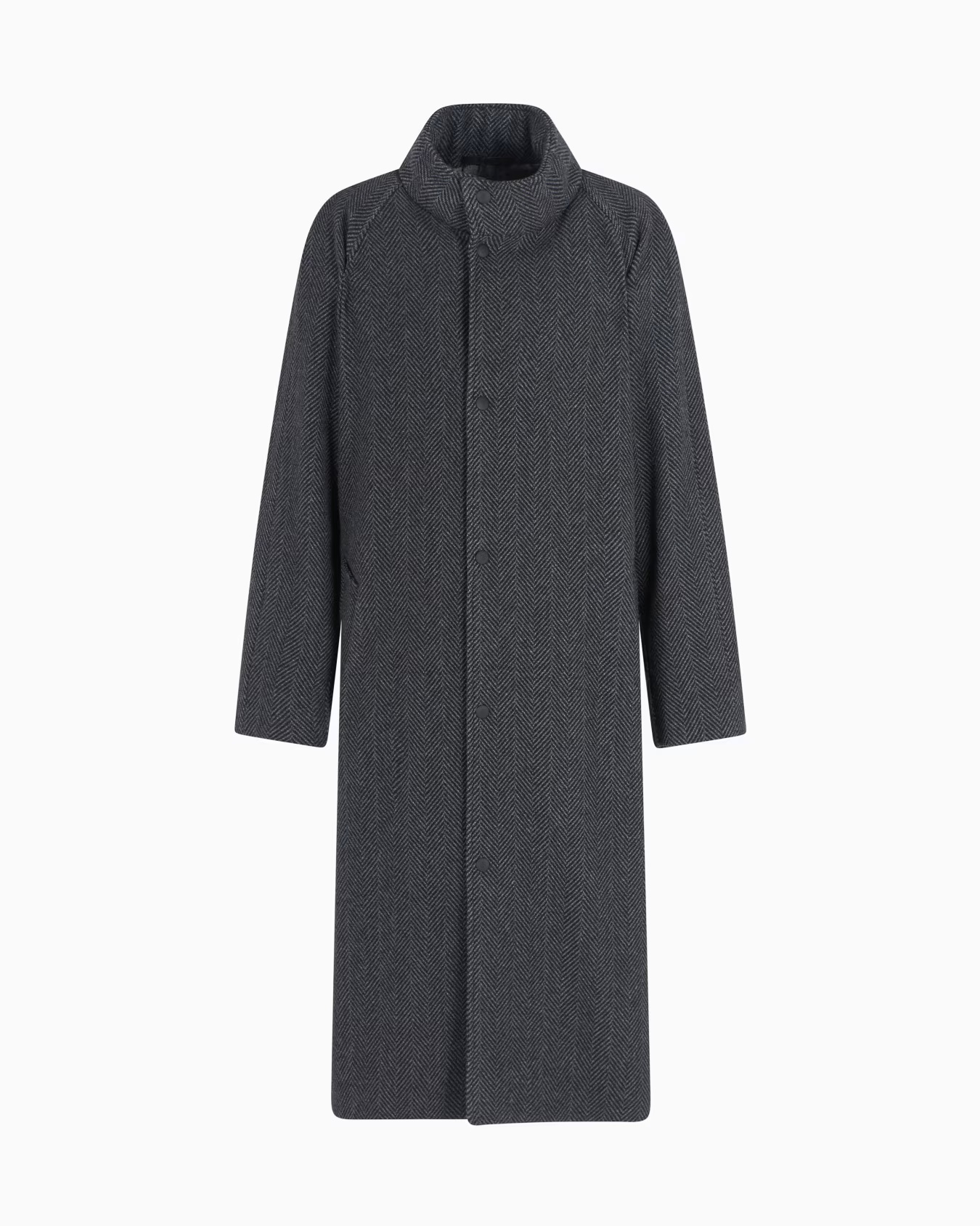 Long coat in chevron jacquard cashmere-blend cloth 1 Long coat in chevron jacquard cashmere-blend cloth