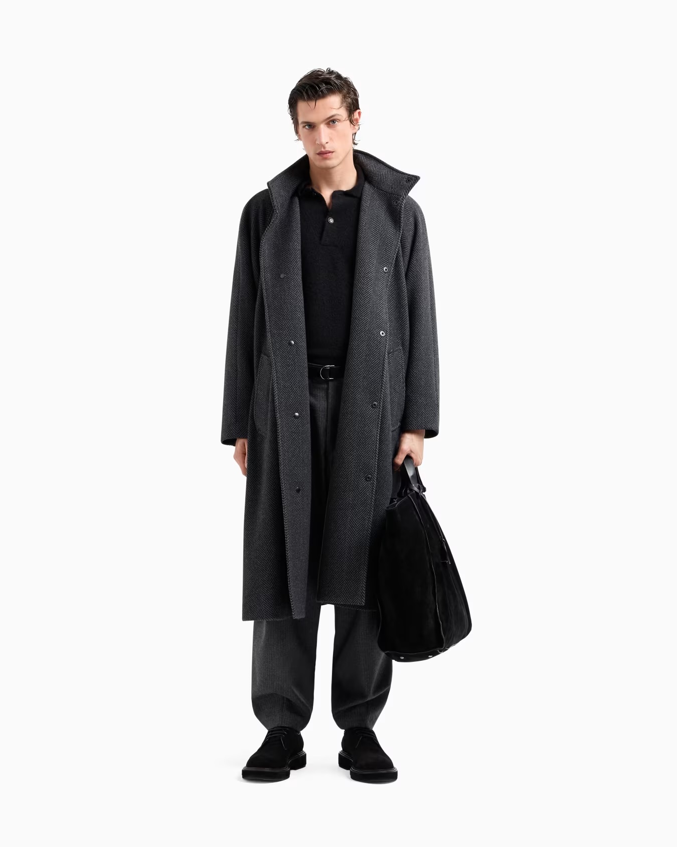 Long coat in chevron jacquard cashmere-blend cloth 2 Long coat in chevron jacquard cashmere-blend cloth