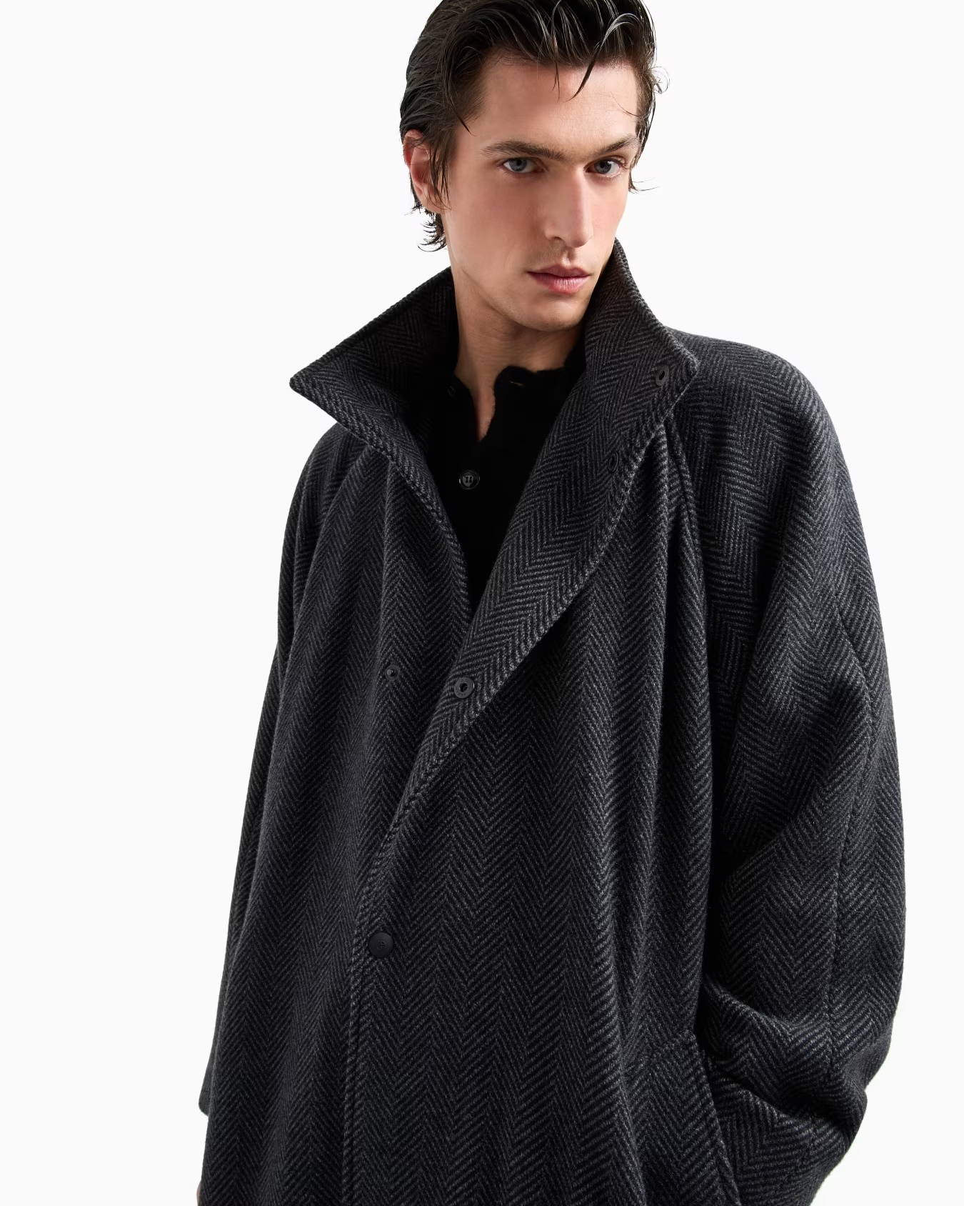Long coat in chevron jacquard cashmere-blend cloth 5 Long coat in chevron jacquard cashmere-blend cloth